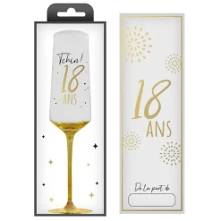 FLÛTE CHAMPAGNE VERRE 18 ANS 24CM BLANC OR