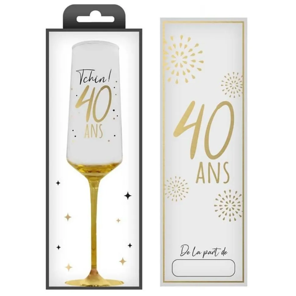 FLÛTE CHAMPAGNE VERRE 40 ANS 24CM BLANC OR
