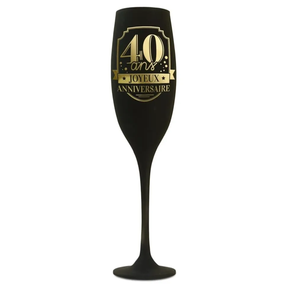 FLÛTE À CHAMPAGNE VERRE 40ANS 24CM NOIR OR