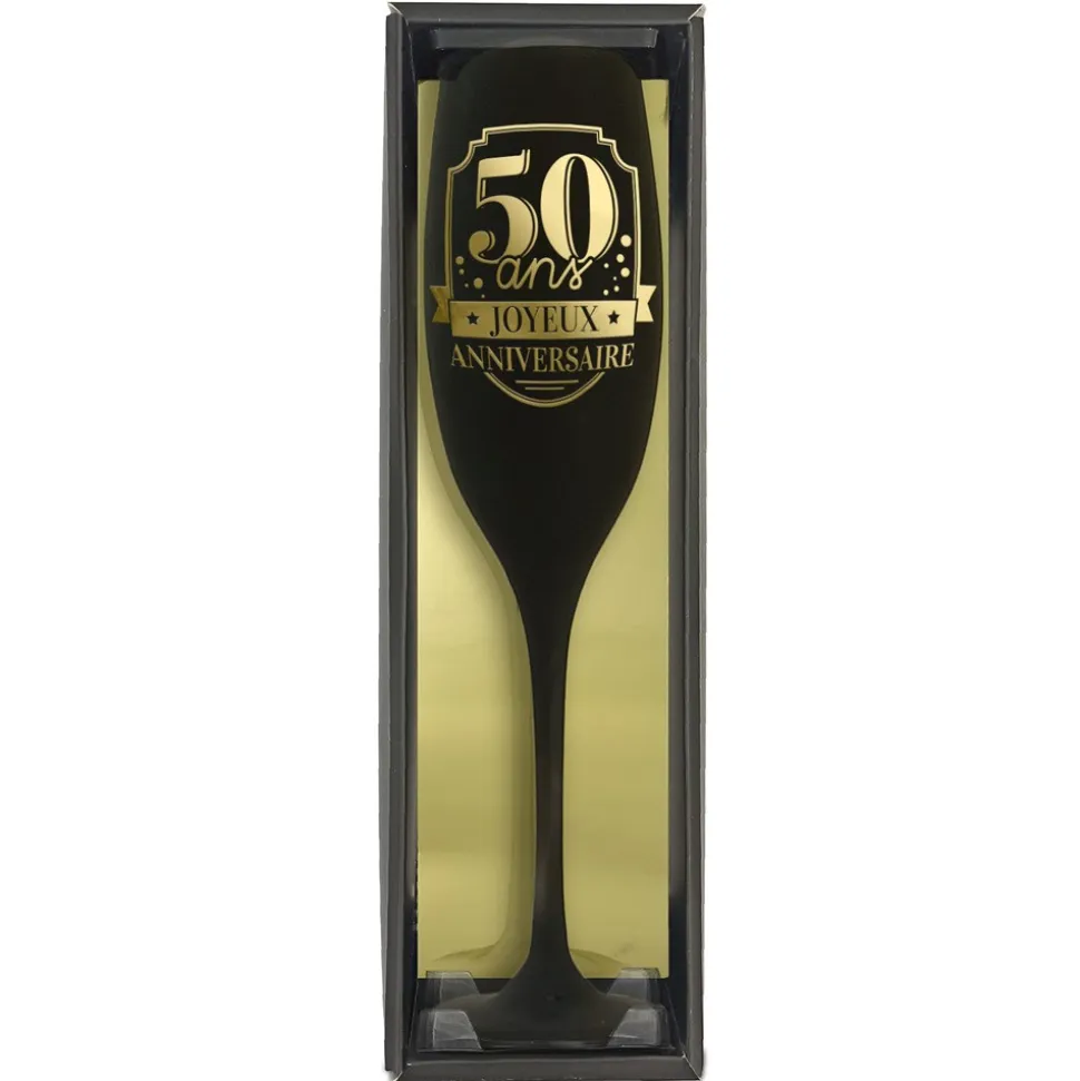 FLÛTE À CHAMPAGNE VERRE 50ANS 24CM NOIR OR