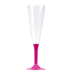 10 FLÛTES À CHAMPAGNE RÉUTILISABLES 13CL PIED FUCHSIA