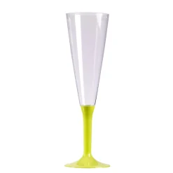10 FLÛTES À CHAMPAGNE RÉUTILISABLES 13CL PIED VERT ANIS
