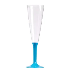 10 FLÛTES À CHAMPAGNE RÉUTILISABLES 13CL PIED BLEU TURQUOISE