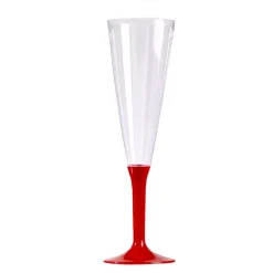 10 FLÛTES À CHAMPAGNE RÉUTILISABLES 13CL PIED ROUGE