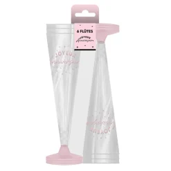 6 FLÛTES RÉUTILISABLES ANNIVERSAIRE ROSE