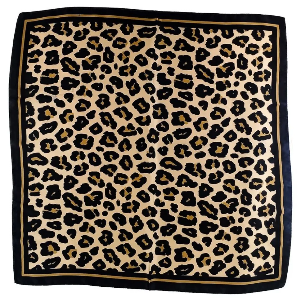 FOULARD COTON LÉOPARD PEAU ANIMAL FÉLIN 55CM BEIGE