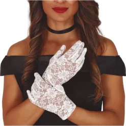 GANTS COURT DENTELLE POLYESTER 22CM BLANC FEMME