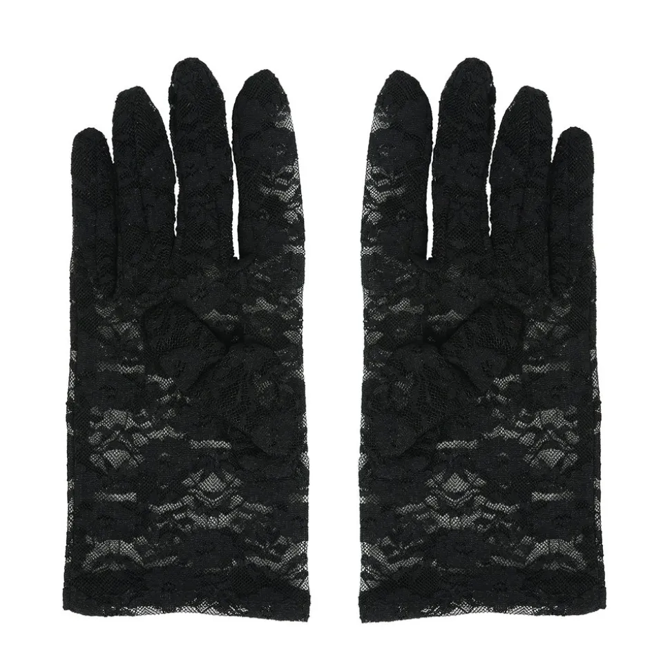 GANTS COURTS DENTELLE ADULTE 22CM NOIR
