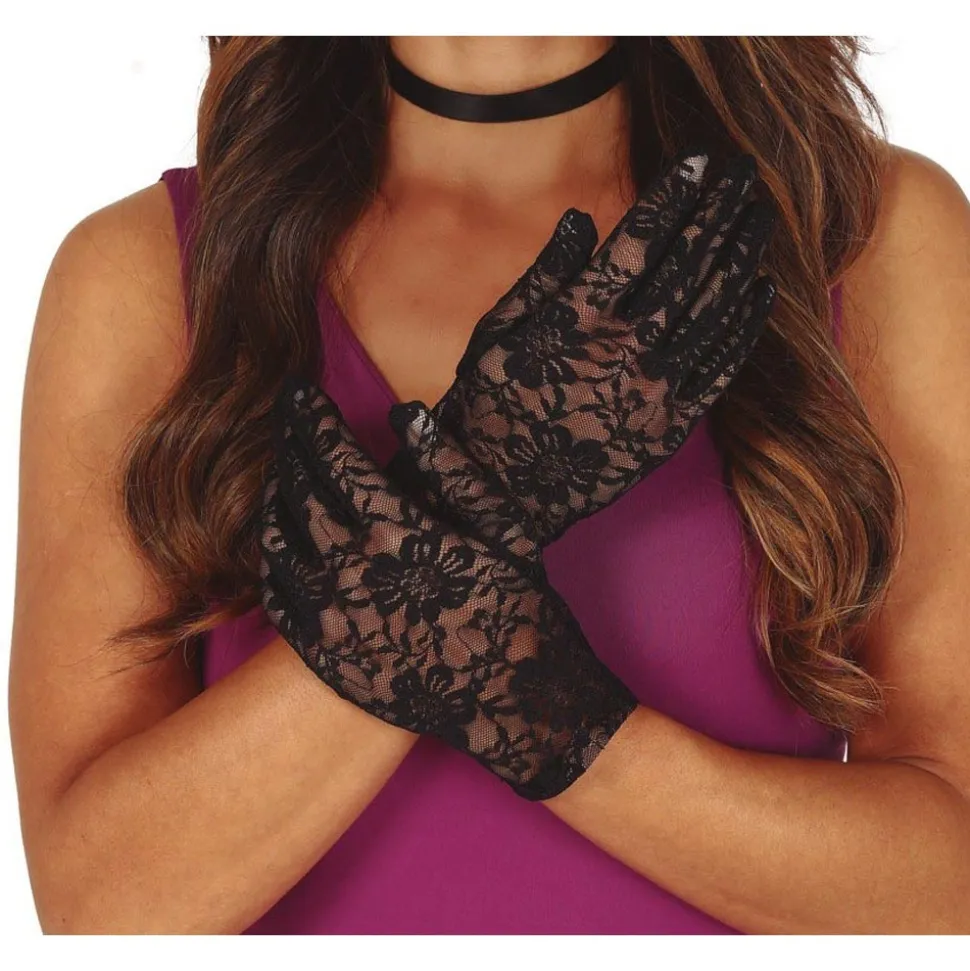 GANTS COURTS DENTELLE ADULTE 22CM NOIR