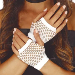 GANTS COURTS RÉSILLE 11CM BLANC ADULTE