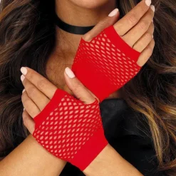 GANTS COURTS RÉSILLE 11CM ROUGE ADULTE