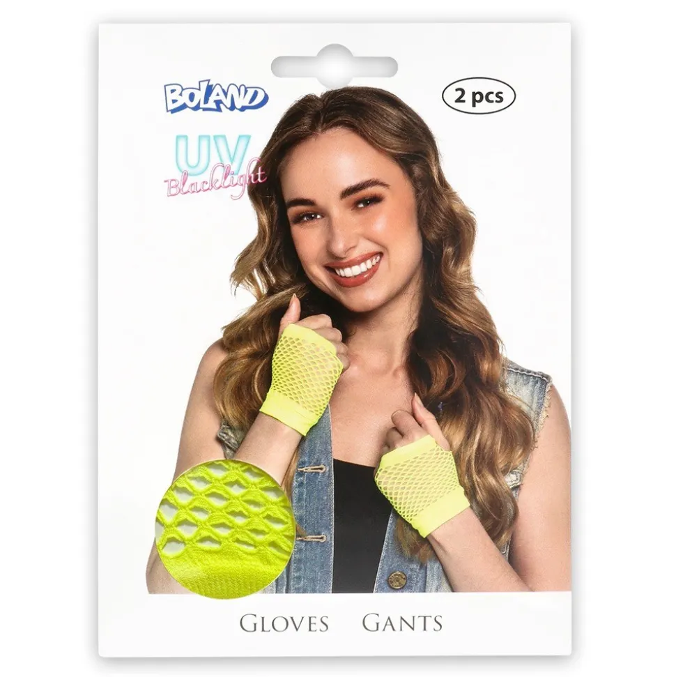 GANTS COURTS RÉSILLE JAUNE FLUO UV ADULTE