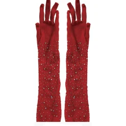 GANTS LONGS STRASS RÉSILLE 30CM ROUGE ADULTE