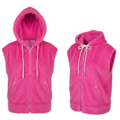 GILET FLUFFY CAPUCHE PELUCHE ROSE FLUO UV FEMME
