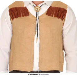 GILET WESTERN POLYESTER BEIGE À FRANGES ADULTE