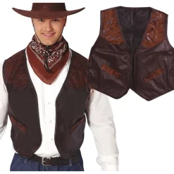 GILET WESTERN SIMILICUIR MARRON ADULTE