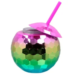 GOBELET BOULE DISCO AVEC PAILLE 650ML MULTICOLORE
