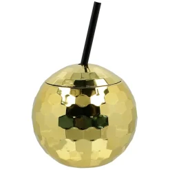 GOBELET BOULE DISCO AVEC PAILLE 650ML OR