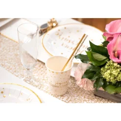 10 GOBELETS ANNIVERSAIRE BLANC ET OR