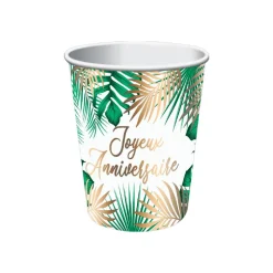6 GOBELETS ANNIVERSAIRE TROPICAL PARTY 25CL VERT