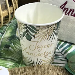 6 GOBELETS ANNIVERSAIRE TROPICAL PARTY 25CL VERT