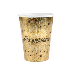 10 GOBELETS CARTON ANNIVERSAIRE HOLO 27CL OR