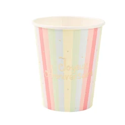 8 GOBELETS CARTON ANNIVERSAIRE PASTEL PARTY 25CL