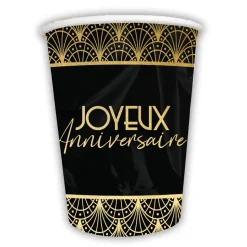 6 GOBELETS CARTON ANNIVERSAIRE GATSBY 25CL OR NOIR
