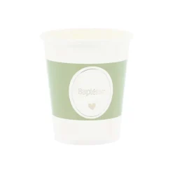 8 GOBELETS CARTON BAPTÊME C?'UR 25CL VERT-DE-GRIS