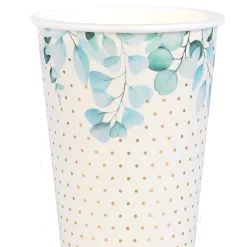 10 GOBELETS CARTON BAPTÊME FEUILLAGE 27CL BLANC