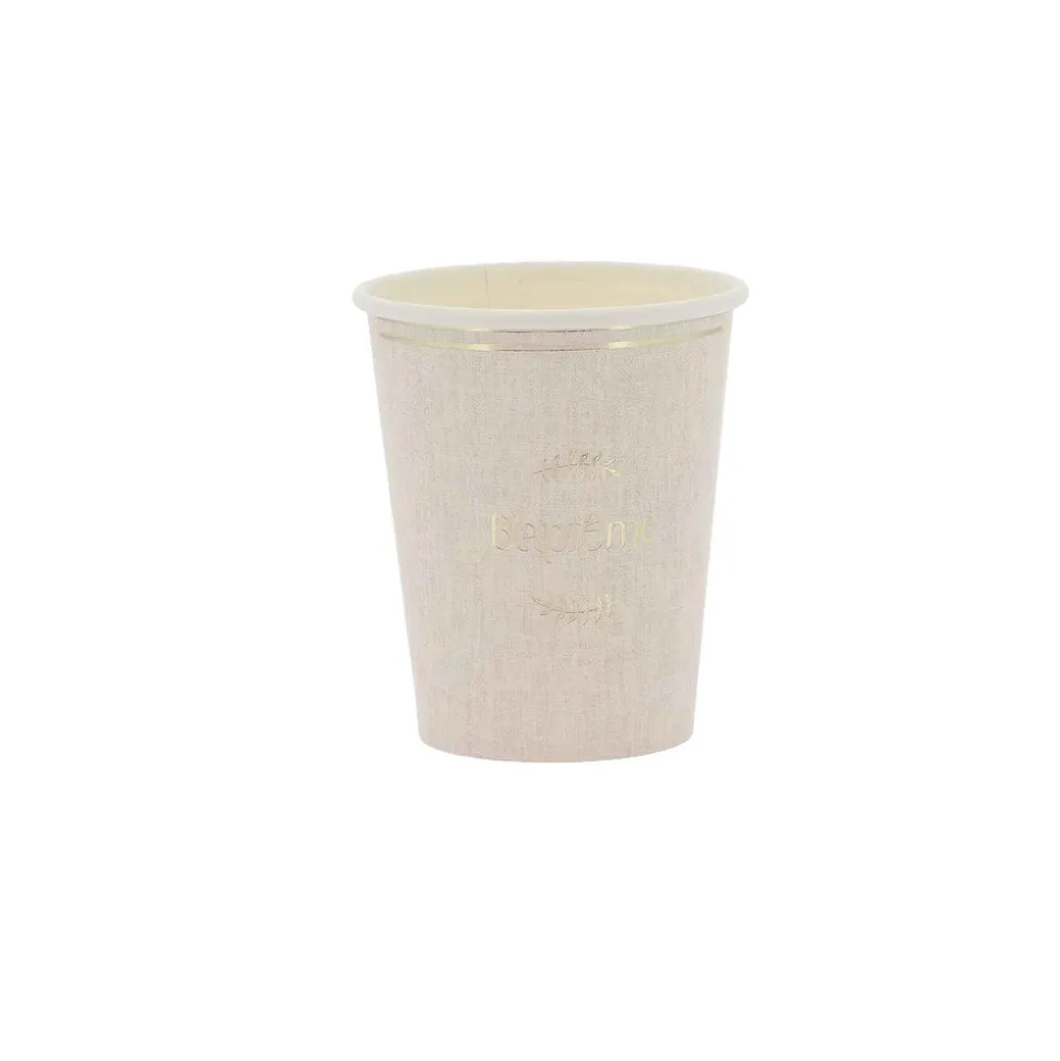 8 GOBELETS CARTON BAPTÊME OR 255ML LIN
