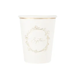 8 GOBELETS CARTON BAPTÊME VÉGÉTAL OR 255ML CRÈME