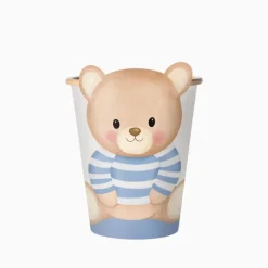 6 GOBELETS CARTON BÉBÉ OURSON 27CL BLEU