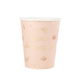 8 GOBELETS CARTON BOHO ANNIVERSAIRE 255ML BLUSH