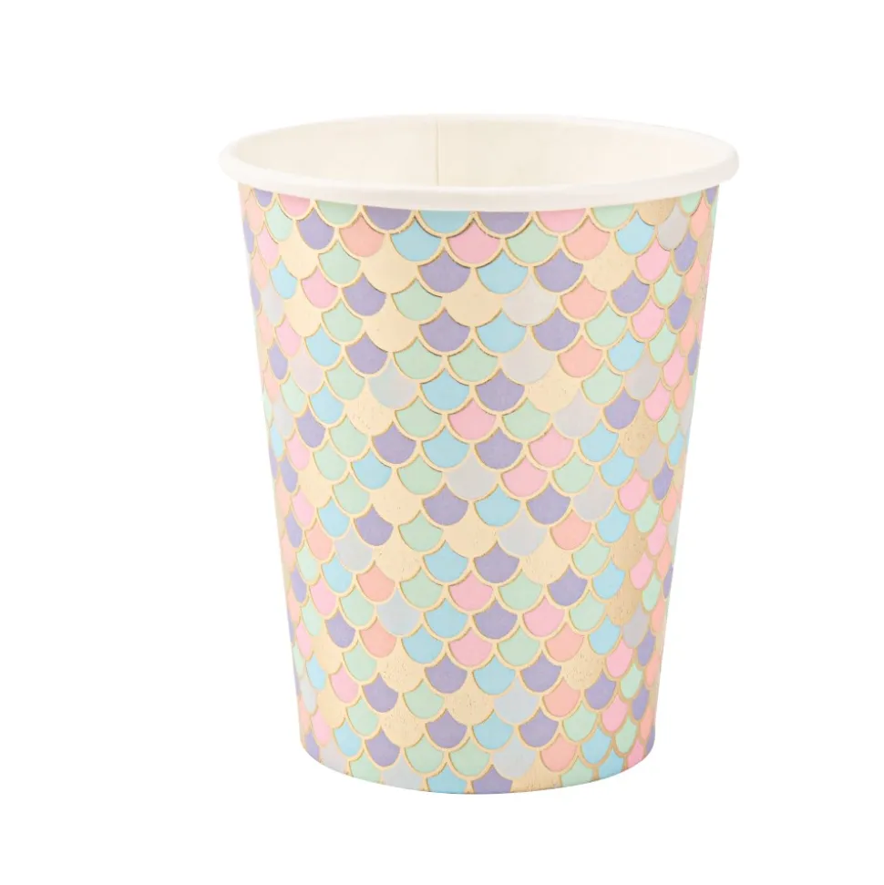 8 GOBELETS CARTON ÉCAILLES SIRÈNE 25CL PASTEL