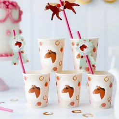 6 GOBELETS CARTON CHEVAL FLEUR 22CL ROSE
