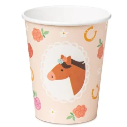 6 GOBELETS CARTON CHEVAL FLEUR 22CL ROSE