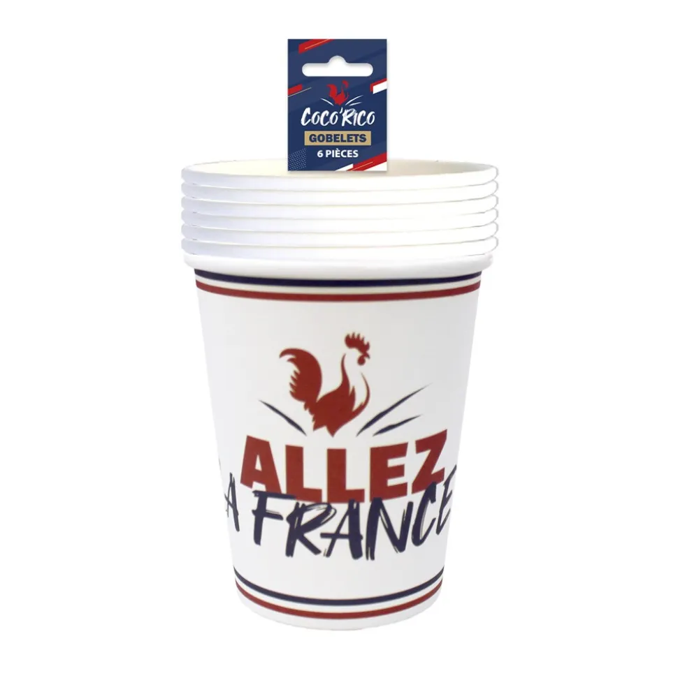6 GOBELETS CARTON COCORICO FRANCE SUPPORTER 8.8CM