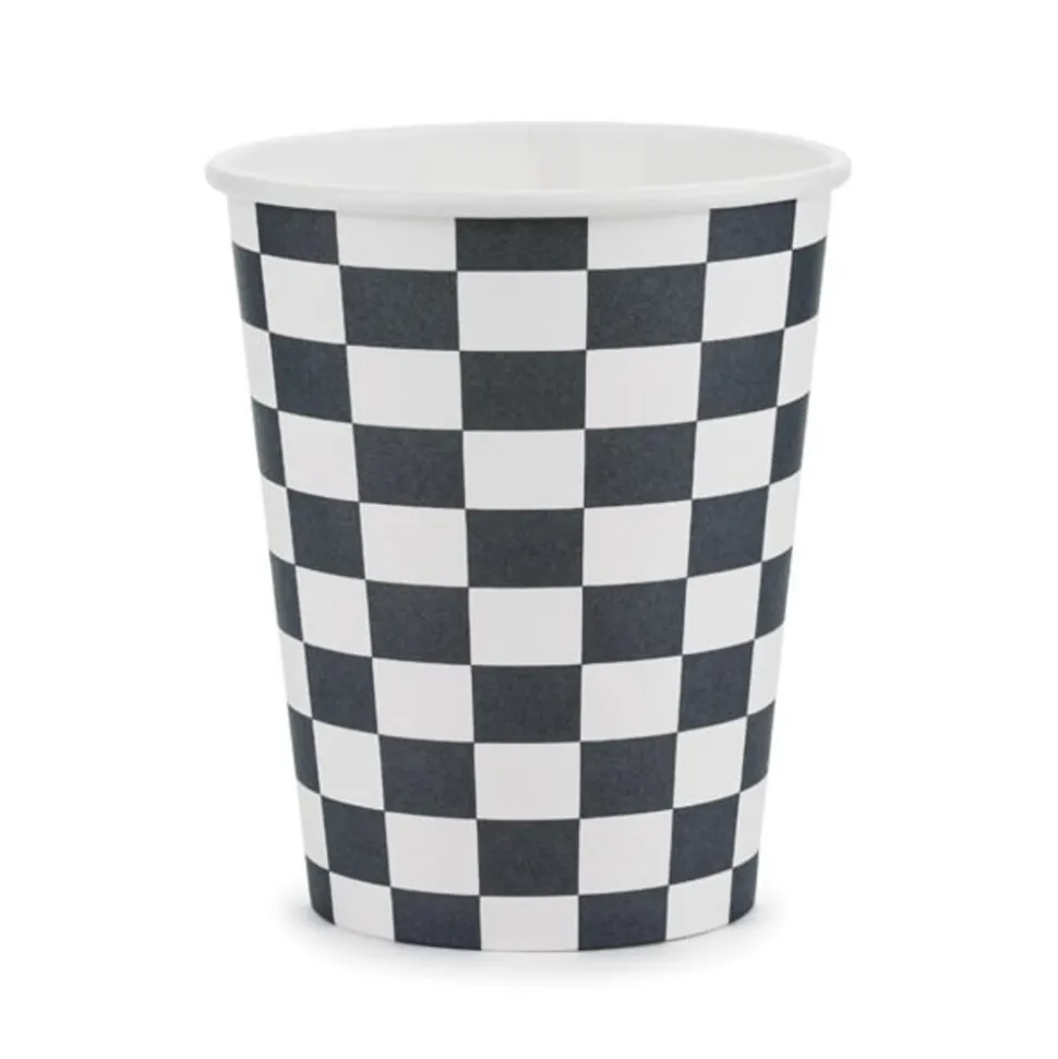 6 GOBELETS CARTON DAMIER COURSE AUTO RÉTRO 22CL