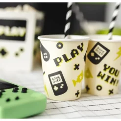 6 GOBELETS CARTON GAMER JEUX VIDÉO 22CL CRÈME
