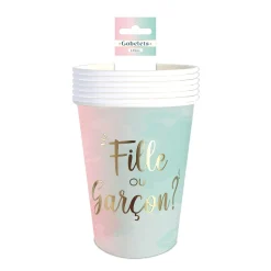 6 GOBELETS CARTON GENDER REVEAL 25CL BICOLORE