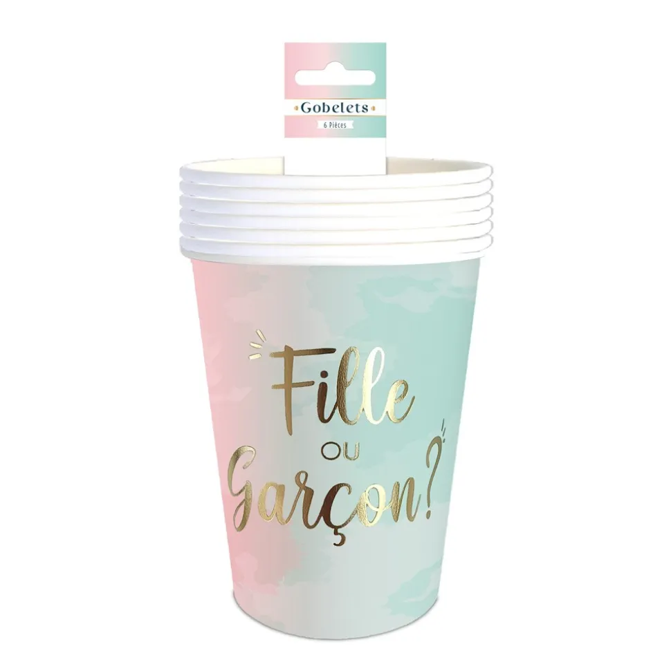 6 GOBELETS CARTON GENDER REVEAL 25CL BICOLORE