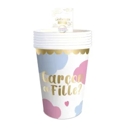 6 GOBELETS CARTON GENDER REVEAL 25CL BICOLORE