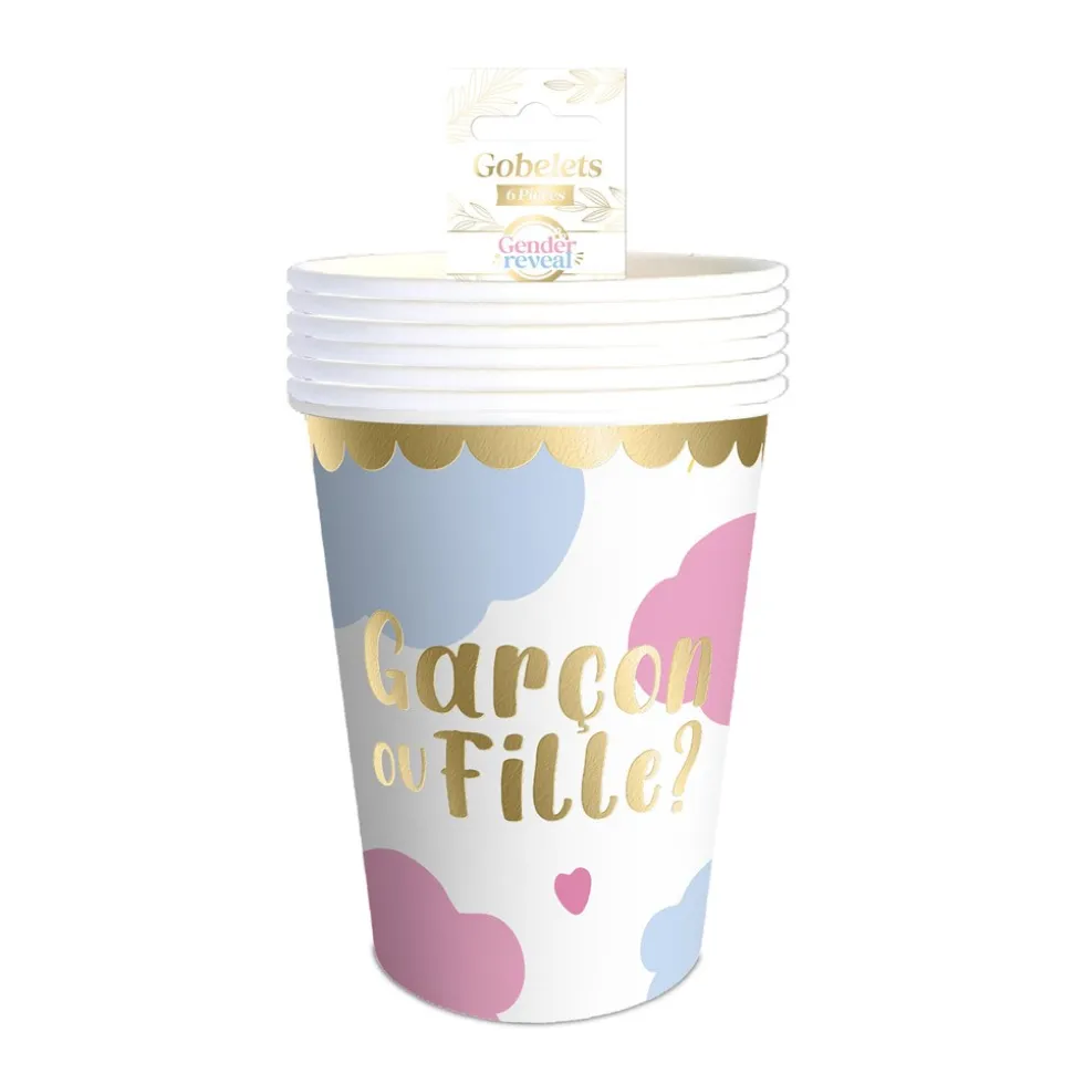 6 GOBELETS CARTON GENDER REVEAL 25CL BICOLORE