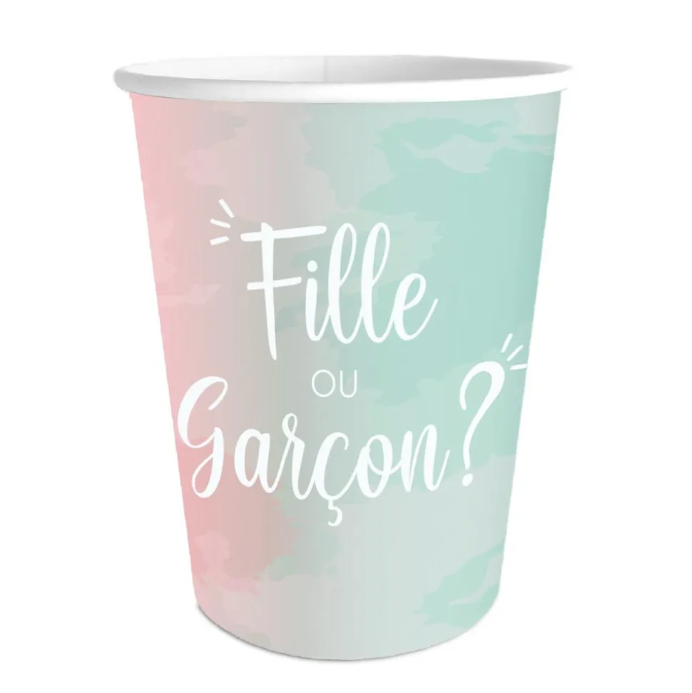 6 GOBELETS CARTON GENDER REVEAL 25CL BICOLORE