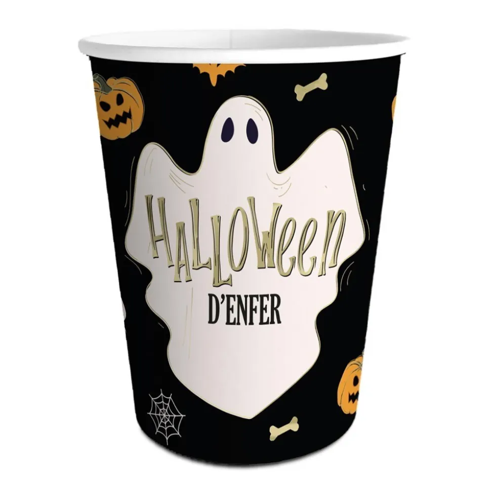 6 GOBELETS CARTON HALLOWEEN D'ENFER 25CL NOIR