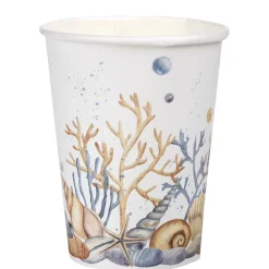 10 GOBELETS CARTON MER COQUILLAGE 27CL BLANC