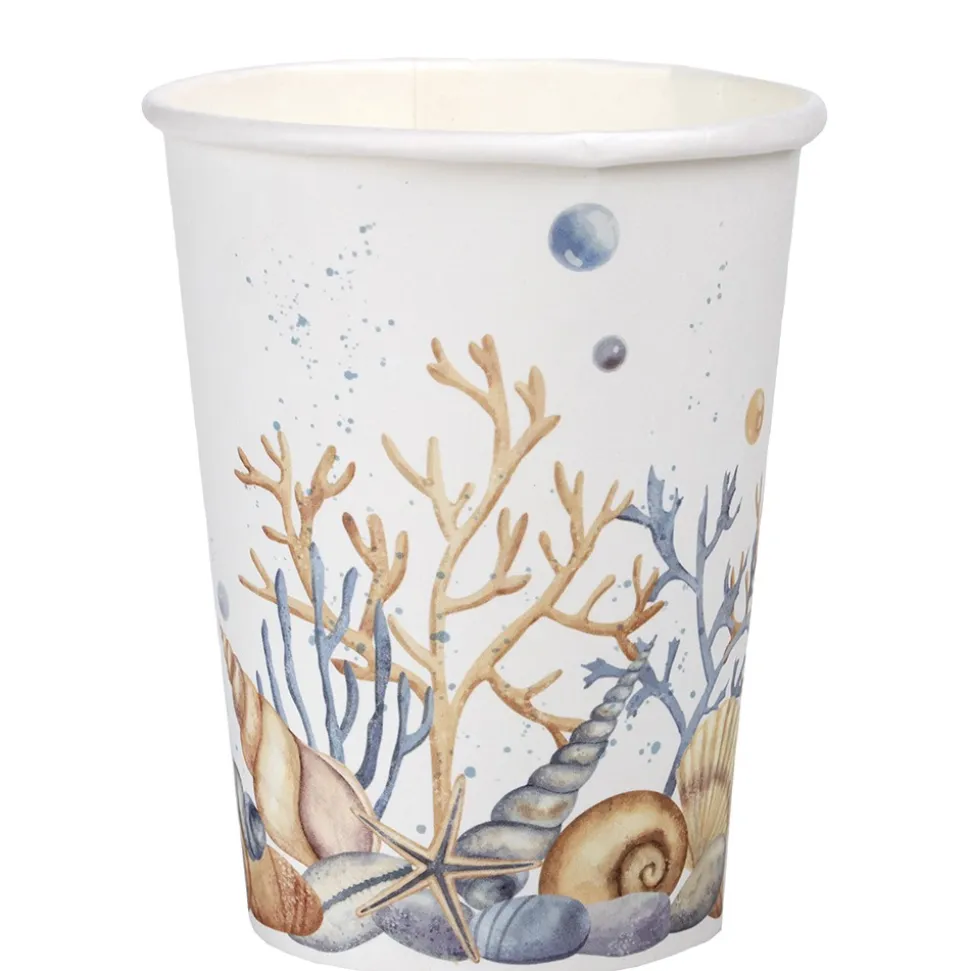 10 GOBELETS CARTON MER COQUILLAGE 27CL BLANC