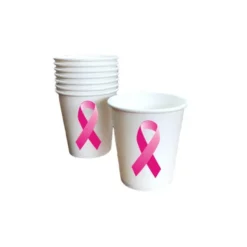 8 GOBELETS CARTON OCTOBRE ROSE RUBAN 25CL BLANC