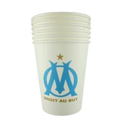 6 GOBELETS CARTON OM FOOTBALL 25CL BLANC